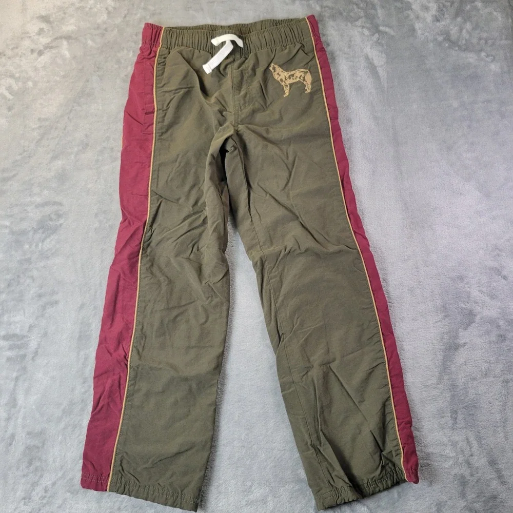 Gymboree Boys Size 8 Olive Green Lined Windbreaker Pants Maroon Strip Rugged